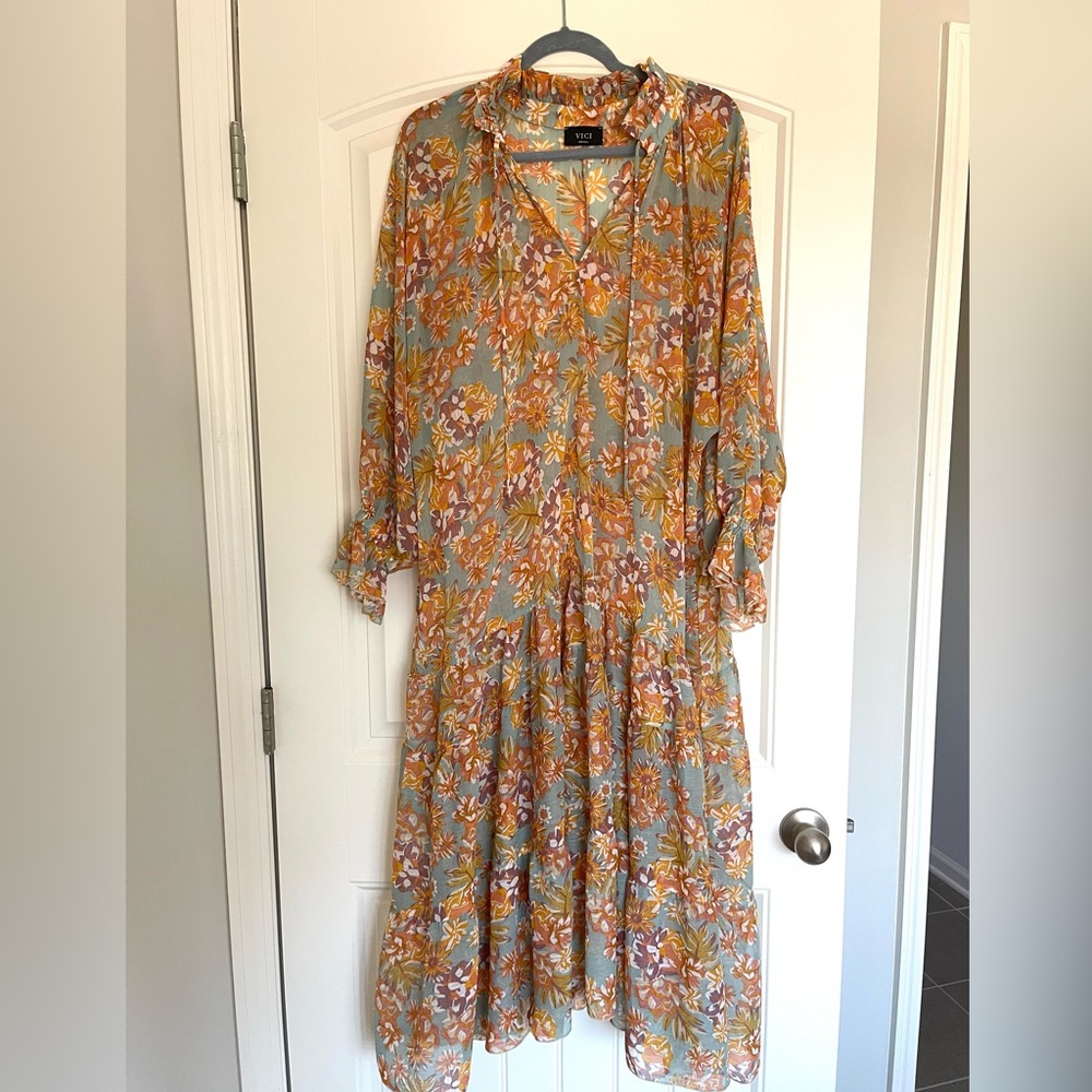Vici Long Sleeve Floral Midi Dress